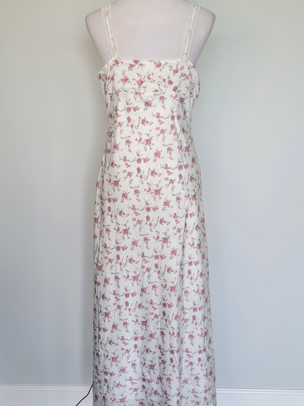 ALTAR'D STATE Kya Floral Lace-Trim Milkmaid Slip Maxi Dress Ivory Rose Sz Large - Picture 9 of 16